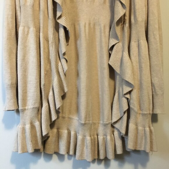 Style & Co. Frilly Ruffle Hem Tan Open Cardigan - Picture 6 of 10